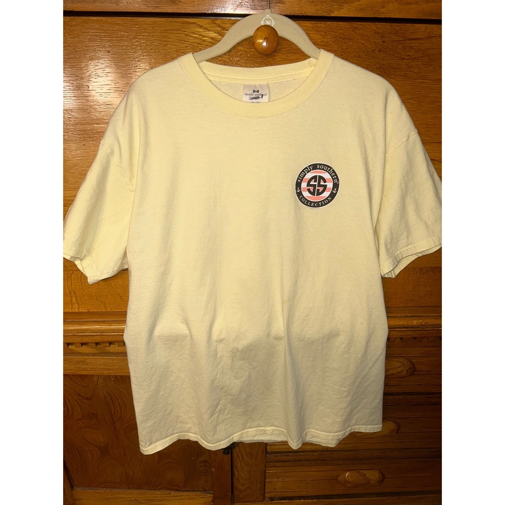 Simply Southern Preppy Just Peachy Graphic T-Shirt Yellow Cotton Coastal Beachy